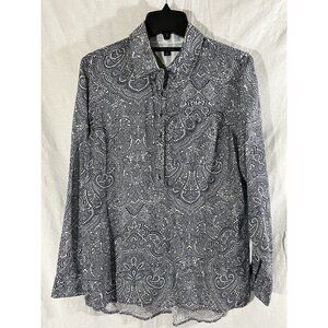 Tommy Hilfiger Women's Medium Long Sleeve Blue Paisley Cotton Blouse
